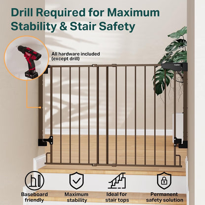Cumbor 29.2–43" Baby Gate for Stairs, Hardware Mounted (Drill Required) (Brown)