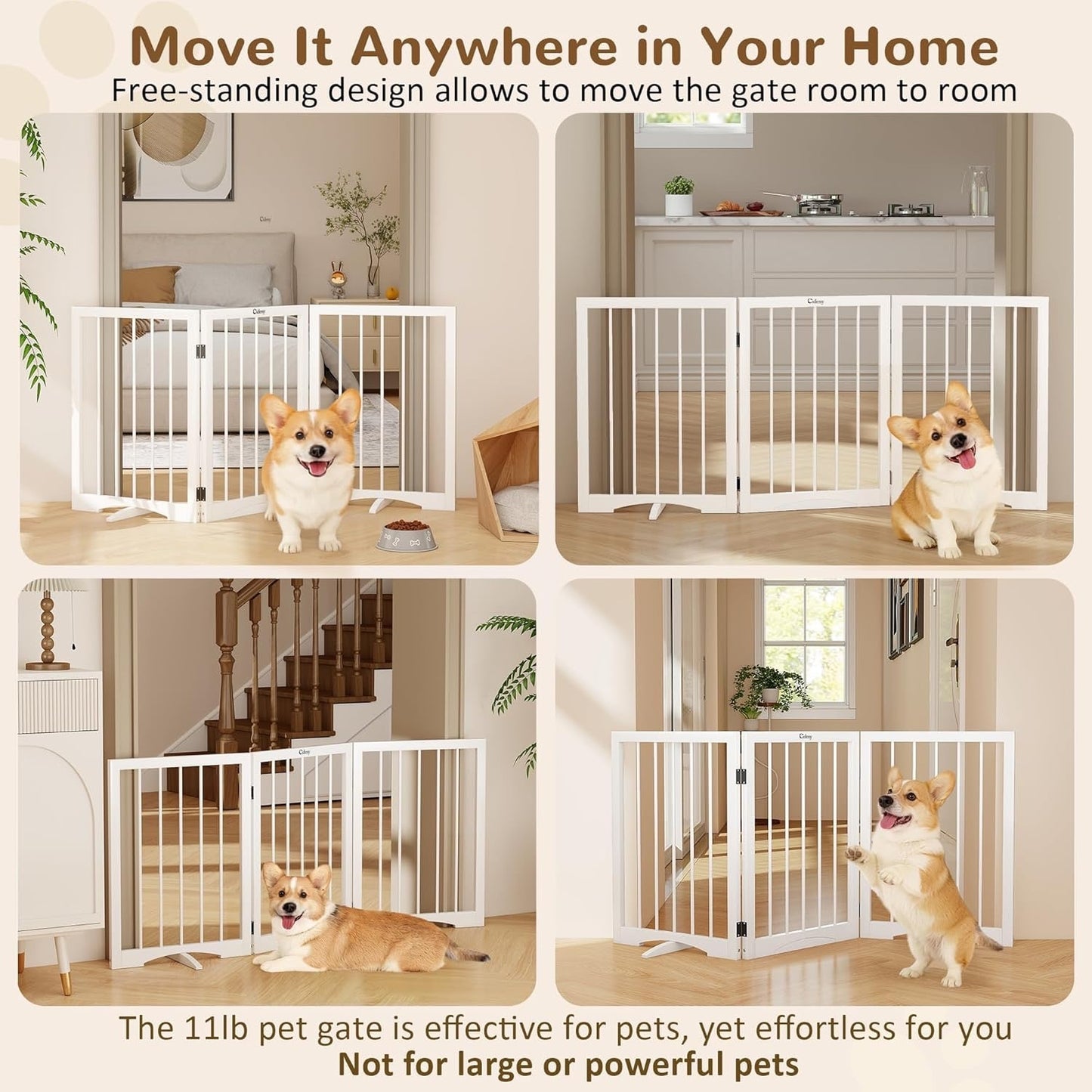 Cideny Free Standing Dog Gate Indoor,Foldable Dog Gate For Doorways Stairs-WHITE
