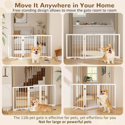 Cideny Free Standing Dog Gate Indoor,Foldable Dog Gate For Doorways Stairs-WHITE
