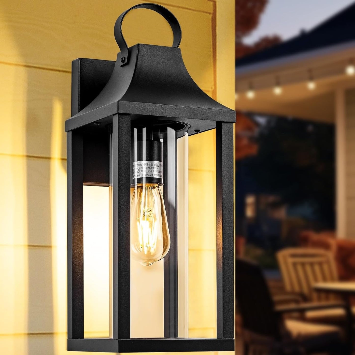Roravilila 17 Inch Porch Light Large Black Outdoor Light Fixture With Cylindrical Clear Glass, IP65 Waterproof Exterior Lighting Fixture Outside Lantern For House Outdoor Wall Sconce, Matte Black.