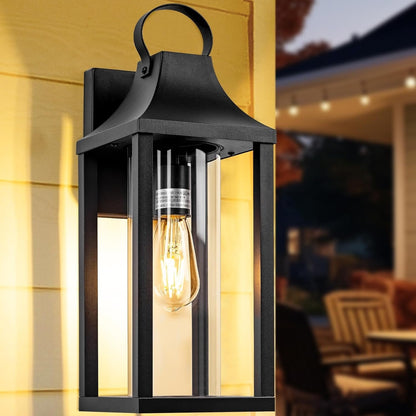 Roravilila 17 Inch Porch Light Large Black Outdoor Light Fixture With Cylindrical Clear Glass, IP65 Waterproof Exterior Lighting Fixture Outside Lantern For House Outdoor Wall Sconce, Matte Black.