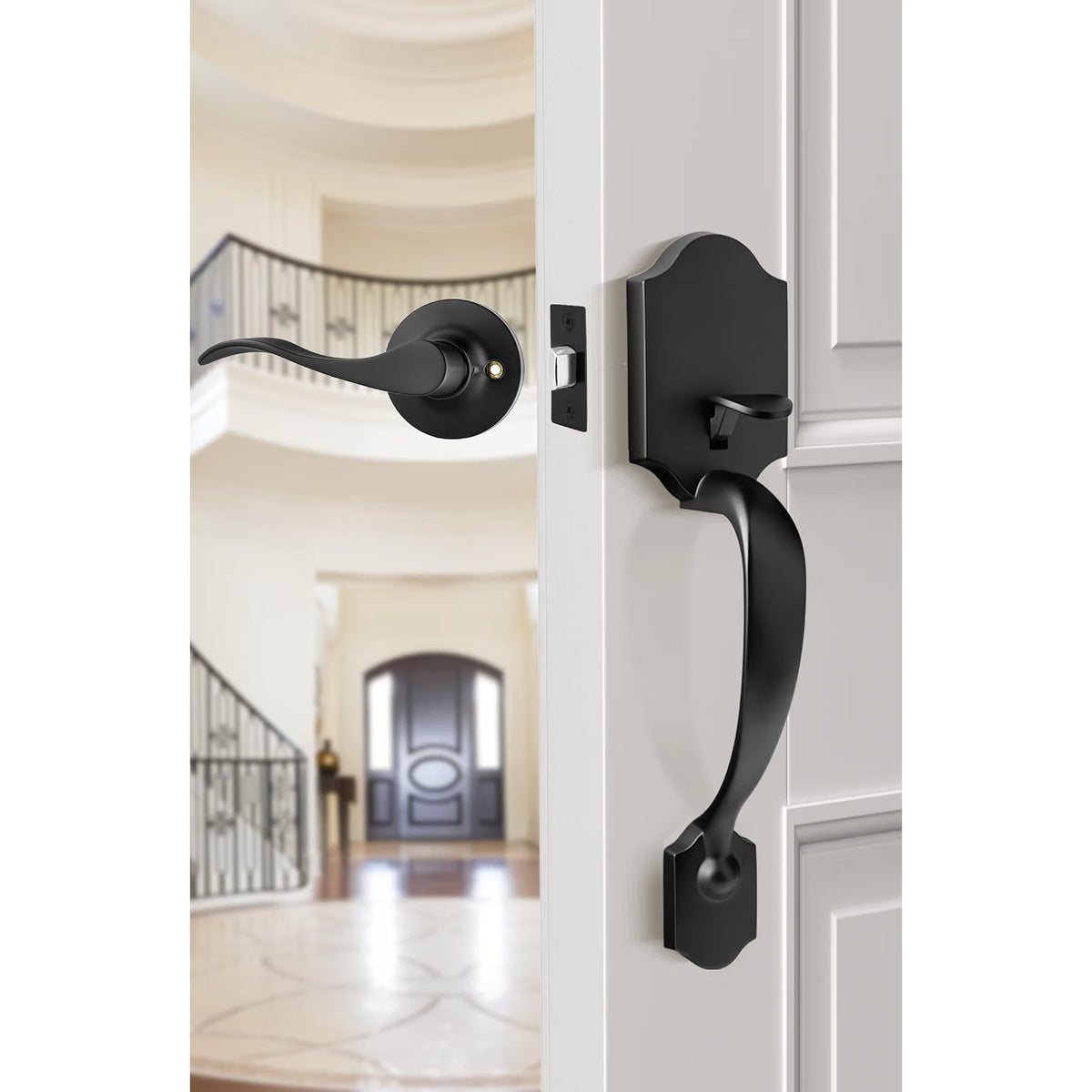 Goldenwarm Front Door Handle, Matte Black Door Handle Exterior No Lock