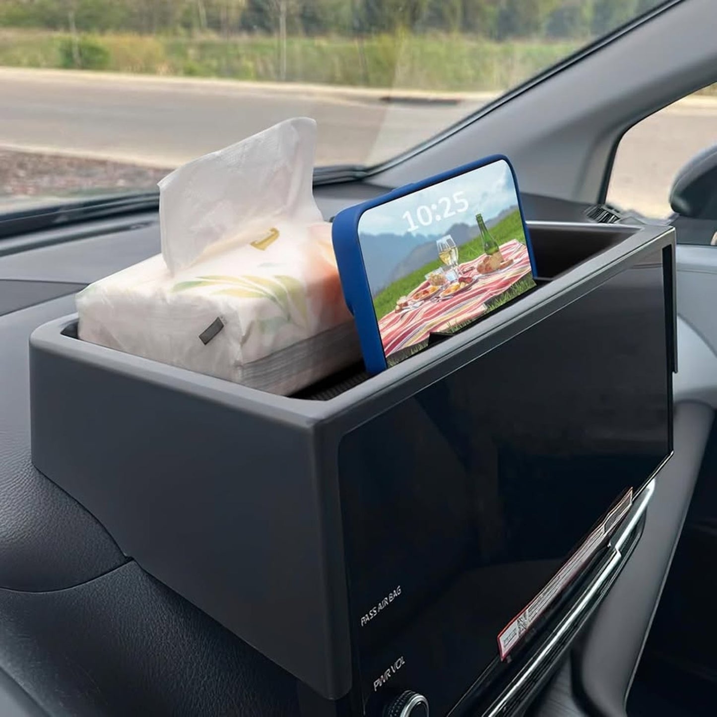 TOPINSTALL 2025 New Dash Tray Phone Holder Compatible With 2025 Toyota Sienna 12.3" Screen, Dashboard Hidden Storage Organizer Behind Screen Tissue Sunglasses Holder(Not For LE Trim With 8" Screen).