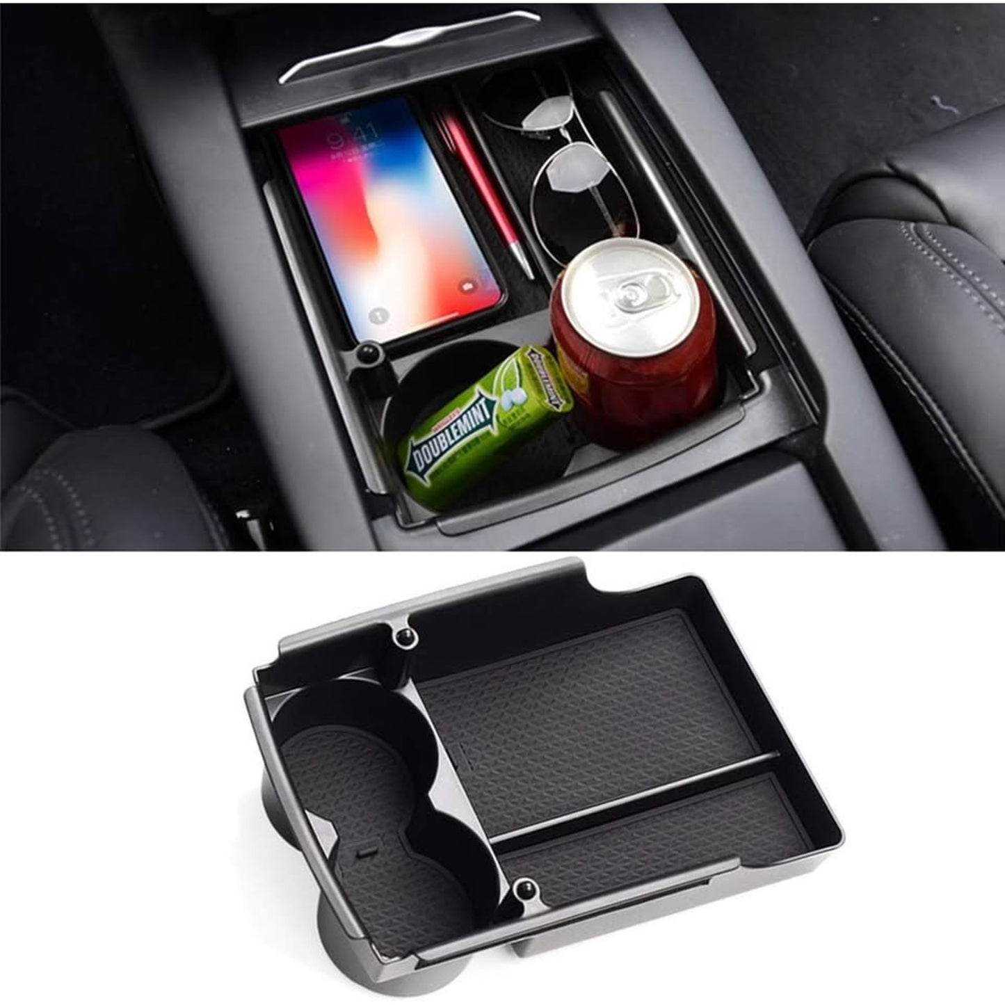 Jaronx Compatible With Tesla Model X/S Center Console Organizer, Armrest Storage Box+Cup Holder, For Tesla Model S/X Accessories 2016 2017 2018 2019 2020 2021.