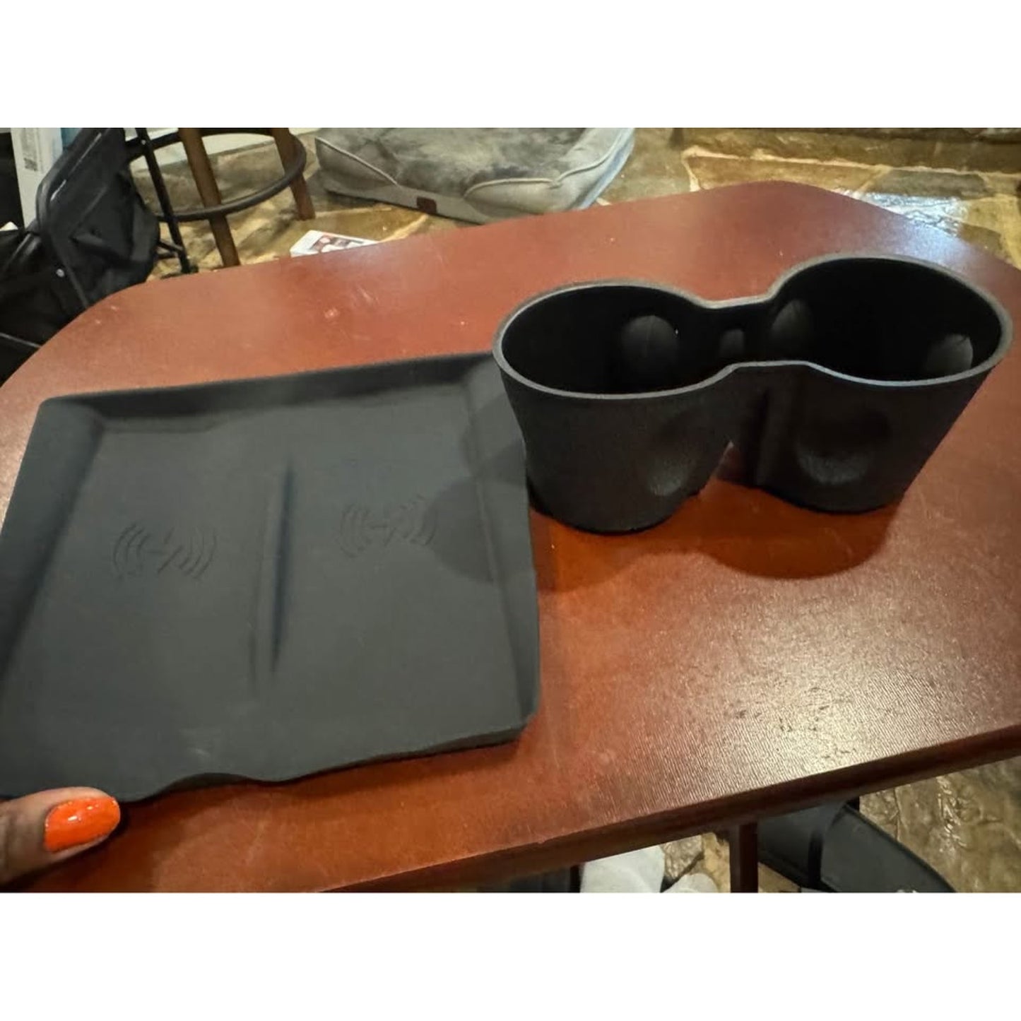 TOPABYTE 3PCS Center Console Accessories For Tesla New Model Y Juniper 2025 Model 3 Highland 2024 Cup Holder Insert, Screen Edge Protector Frame, Wireless Charger Mat Silicone, Black.
