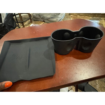 TOPABYTE 3PCS Center Console Accessories For Tesla New Model Y Juniper 2025 Model 3 Highland 2024 Cup Holder Insert, Screen Edge Protector Frame, Wireless Charger Mat Silicone, Black.