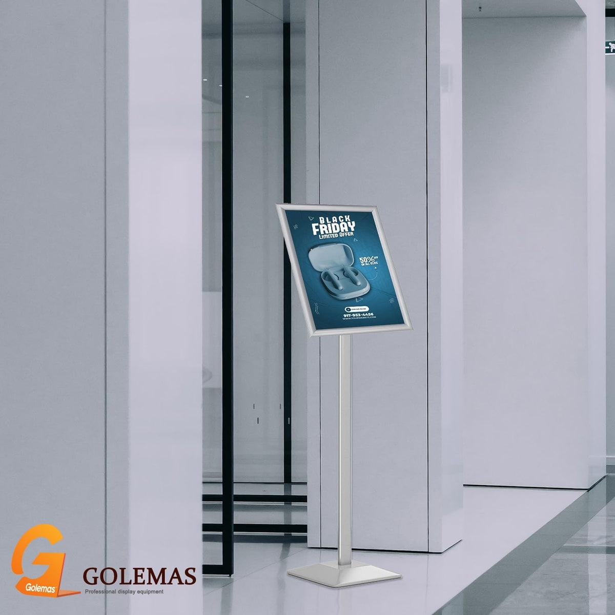 Golemas Sign Stand For Display, 11lbs Integrated Rod Heavy Duty Pedestal Floor Signage Stand Holder, For Outdoor Or Indoor Advertising (8.5 X 11, Silver)