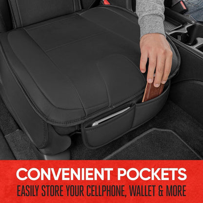 Motor Trend Faux Leather Car Seat Covers, 2 Piece Set – Premium Car Seat Cushions For Front Seats, Padded Car Seat Protectors With Storage Pocket, Seat Covers For Cars Trucks SUV (Black)