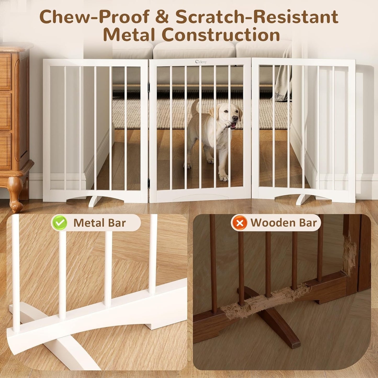 Cideny Free Standing Dog Gate Indoor,Foldable Dog Gate For Doorways Stairs-WHITE