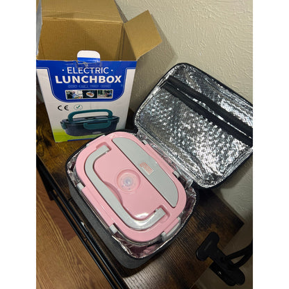Eocolz Electric Lunch Box Food Heater 80-100W, Food Warmer With Dual Container 1.5L Portable Heated Lunch Box For Car Truck Work Stainless Steel Fork & Spoon 12/24/110V For Adults PINK