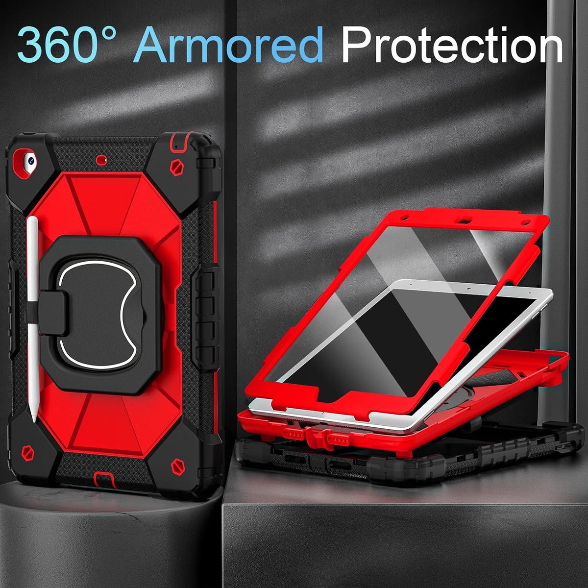 Scnioy Case For IPad 9th Generation IPad Case 9th 8th 7th Gen, Black Red
