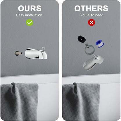 Universal Slip-On Tub Spout with Diverter, 5 in Chrome Bathtub Faucet-CHROME
