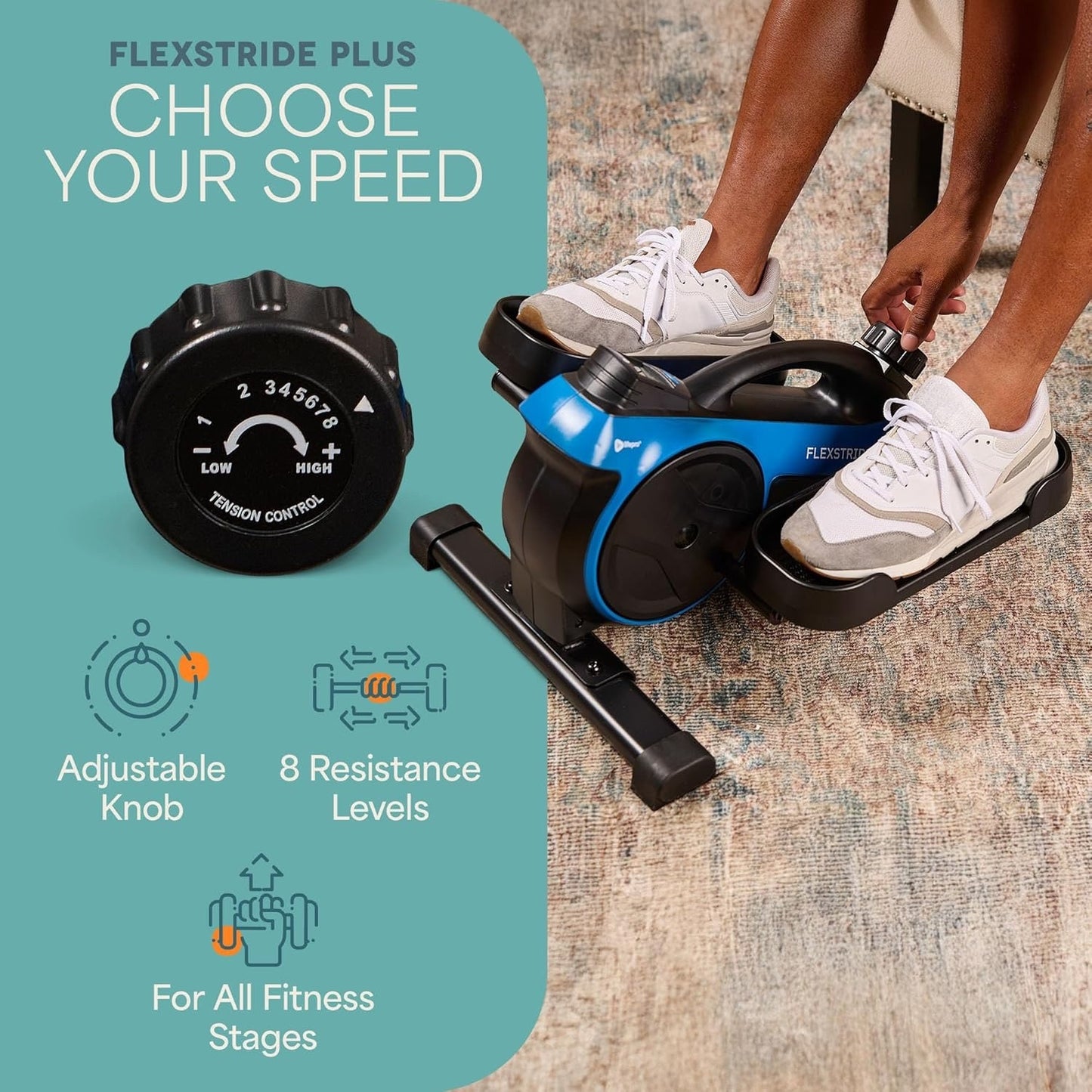 Lifepro Portable Under Desk Elliptical Exercise Machine - Manual Pedal Exerciser For Home Workouts, Muscle Toning, Energy Boost - Mini Foot & Leg Exerciser With Fitness App-Blue