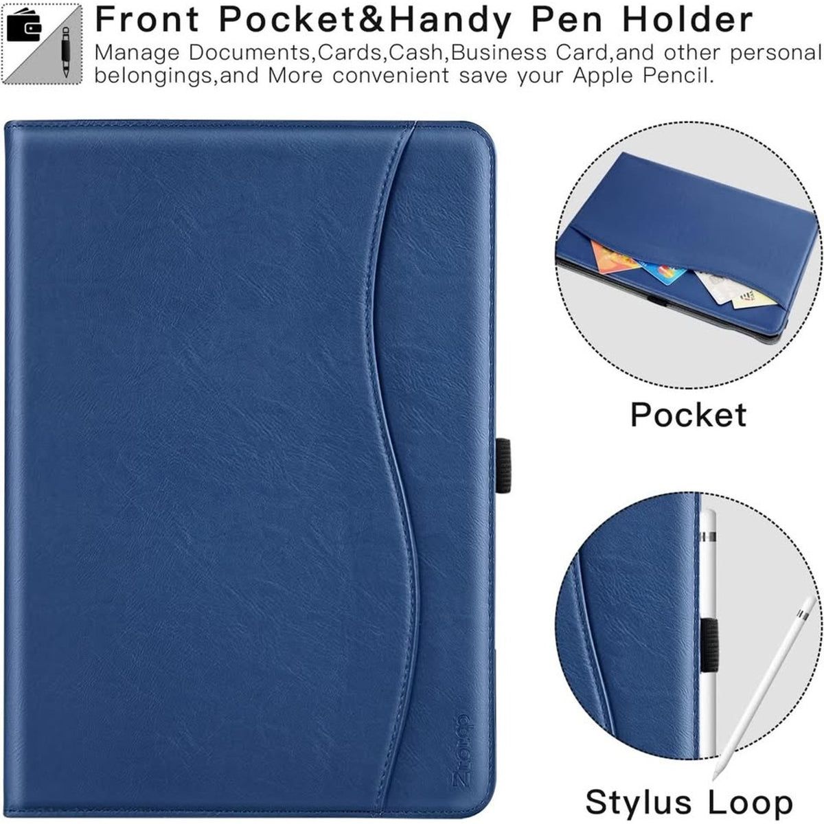ZtotopCases For New IPad 9th/8th/7th Generation Case, Premium PU Leath,Navy Blue