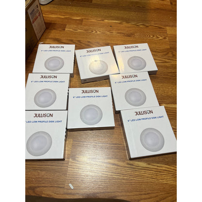 JULLISON 8 Pack 6 Inch LED Low Profile Recessed & Surface Mount Disk Light, Round, 15W, 900 Lumens, 4000K Cool White, CRI80, Driverless Design, Dimmable, ETL Listed, White.