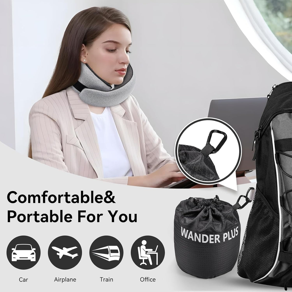 WANDER+ Memory Foam Travel Neck Pillow - Purple