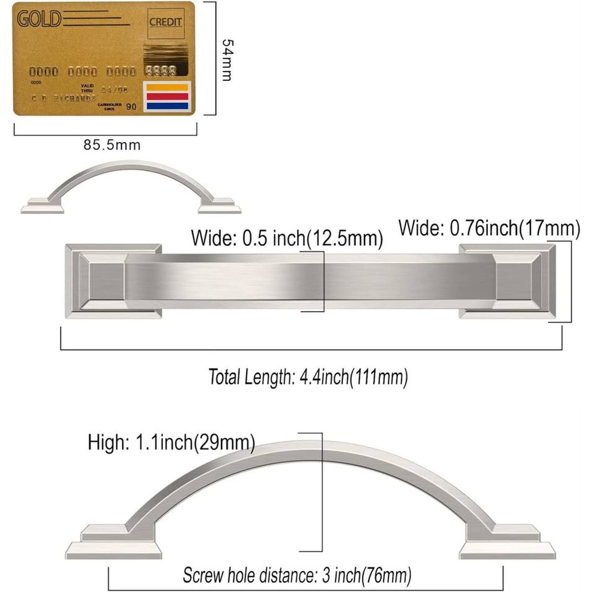 Amerdeco 10 Pack Brushed Satin Nickel Cabinet Pulls 3 Inch(76mm) Hole Centers