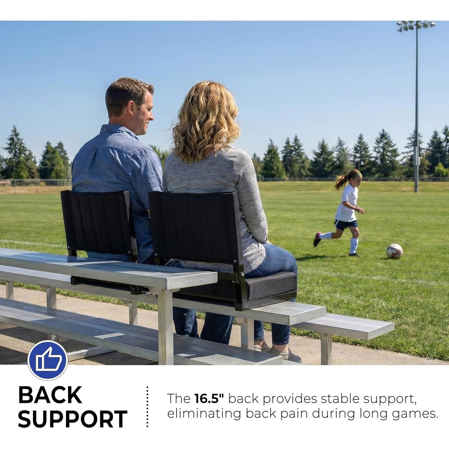 SPORT BEATS Stadium Seats With Back Support Bleacher Chairs-Black 2pcs Standard