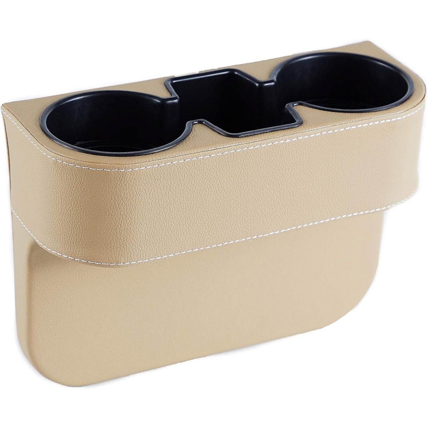IOKONE Coin Side Pocket Console Side Pocket Leather Cover Car Cup Holder Auto Front Seat Organizer Cell Mobile Phone Holder (Beige with Yellow Undertone)