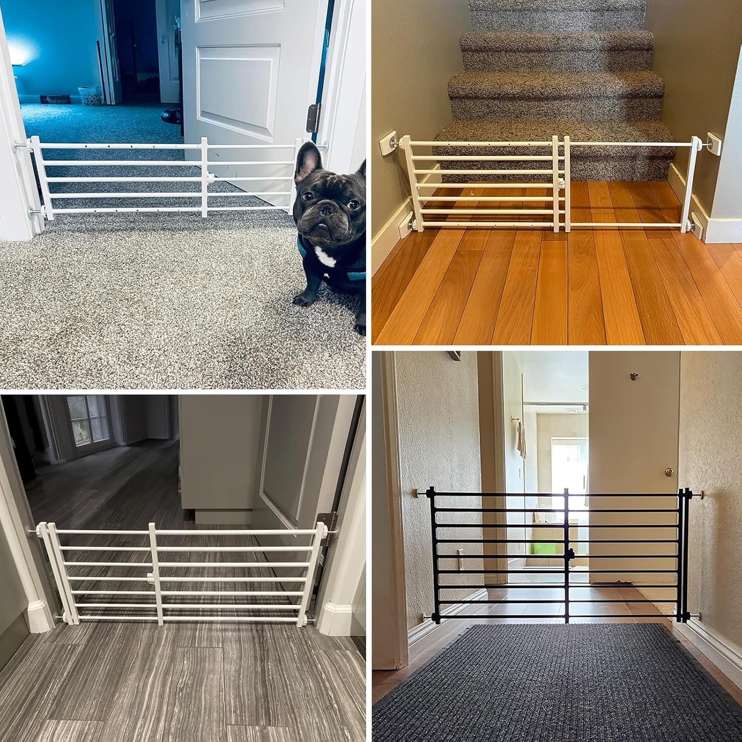 Malier Indoor Dog Gate With Door, 26-41" Extra Wide Full Metal Pet Gate Short Dog Gate For Stairs, Pressure Mount 10'' Tall Small Puppy Low Gate Easy Step Over For Doorways-Black