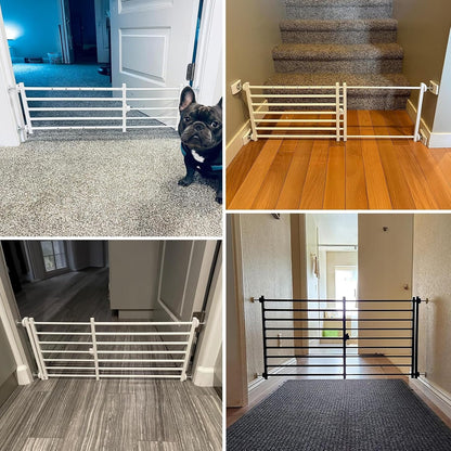 Malier Indoor Dog Gate With Door, 26-41" Extra Wide Full Metal Pet Gate Short Dog Gate For Stairs, Pressure Mount 10'' Tall Small Puppy Low Gate Easy Step Over For Doorways-Black