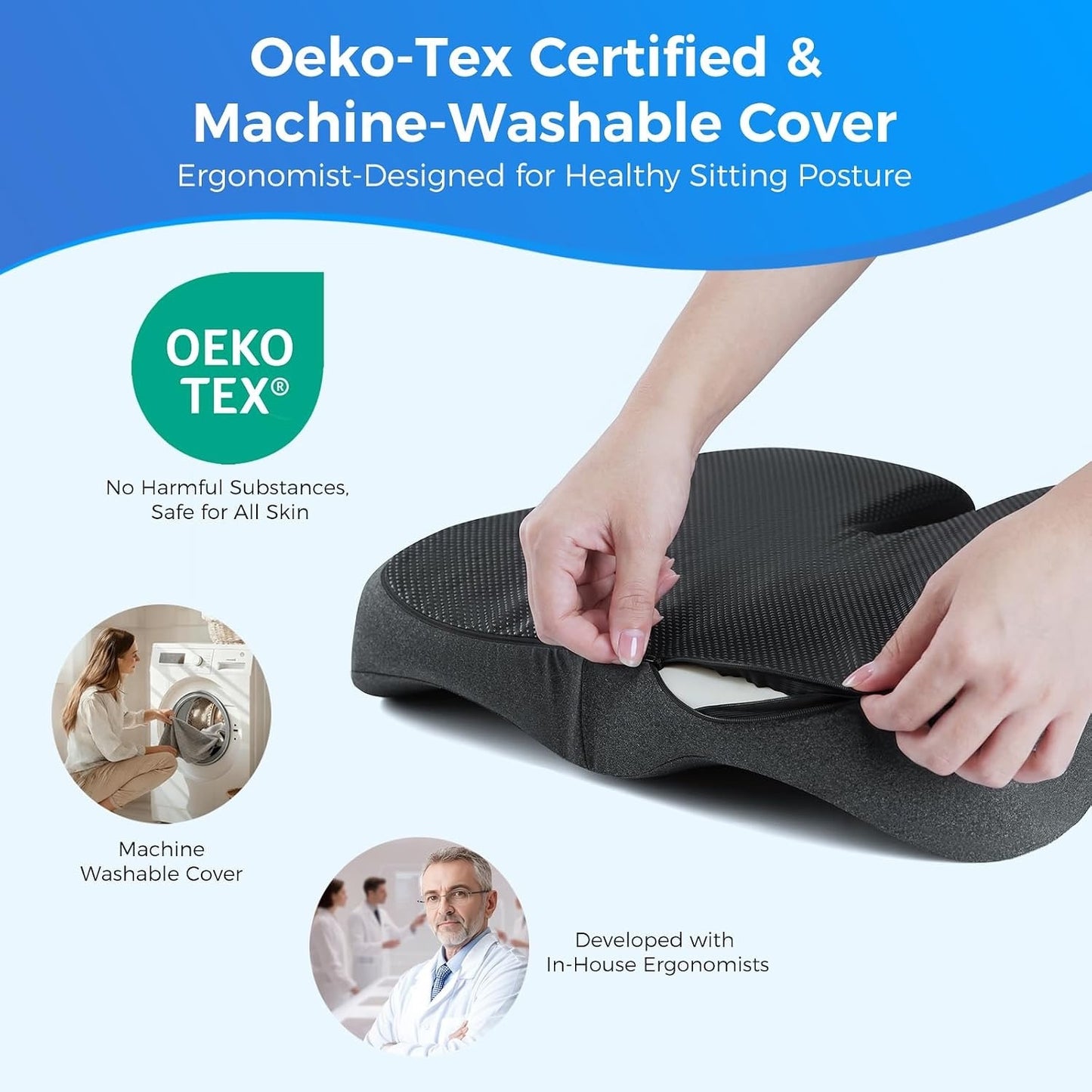 Seat Cushion For Tailbone & Sciatica Pain Relief – Certified & Ergonomist (Gray)