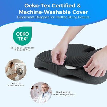 Seat Cushion For Tailbone & Sciatica Pain Relief – Certified & Ergonomist (Gray)