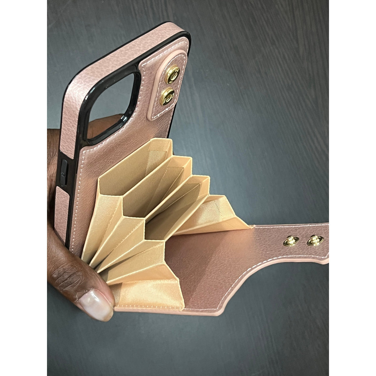 Folosu Compatible with iPhone 13 Case Wallet with Card Holder, 360°Rot Rose Gold