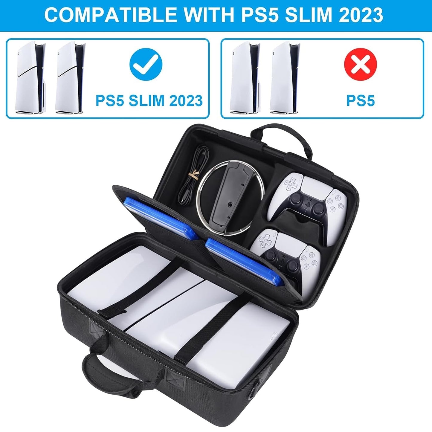 Diocall Hard Case Compatible With PS5 Slim 2023, Protective Travel Case For PlayStation 5 Slim Console, DualSense Controllers, Accessories.