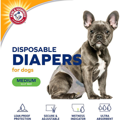 Arm & Hammer Disposable Female Dog Diapers, Medium, 12 Count, 6-Pack