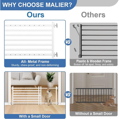 Malier Dog Gate With A Small Door, Extra Wide All Metal Short Dog Gate Pet Gate For Stairs, 10'' Tall Pressure Mount Easy Step Over Puppy Gate Low Gate For Doorways.