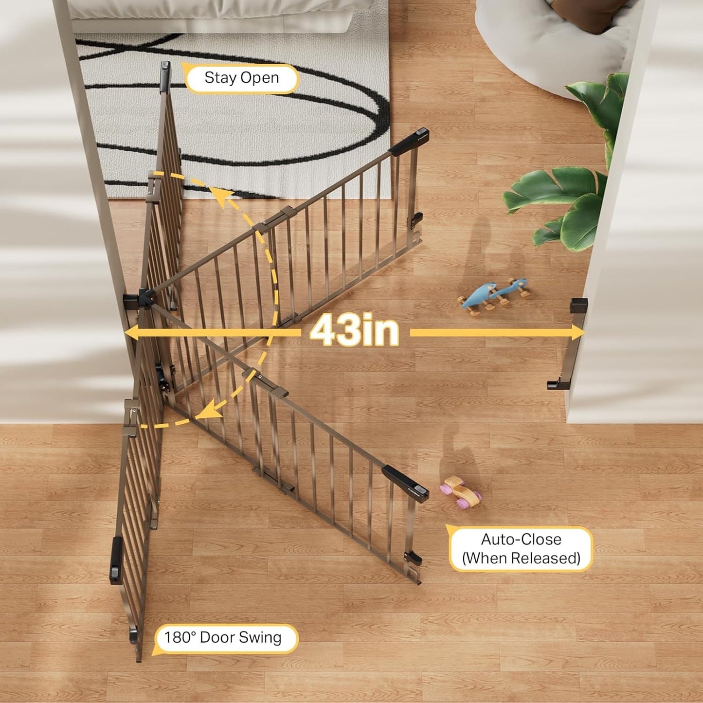 Cumbor 29.2–43" Baby Gate for Stairs, Hardware Mounted (Drill Required) (Brown)