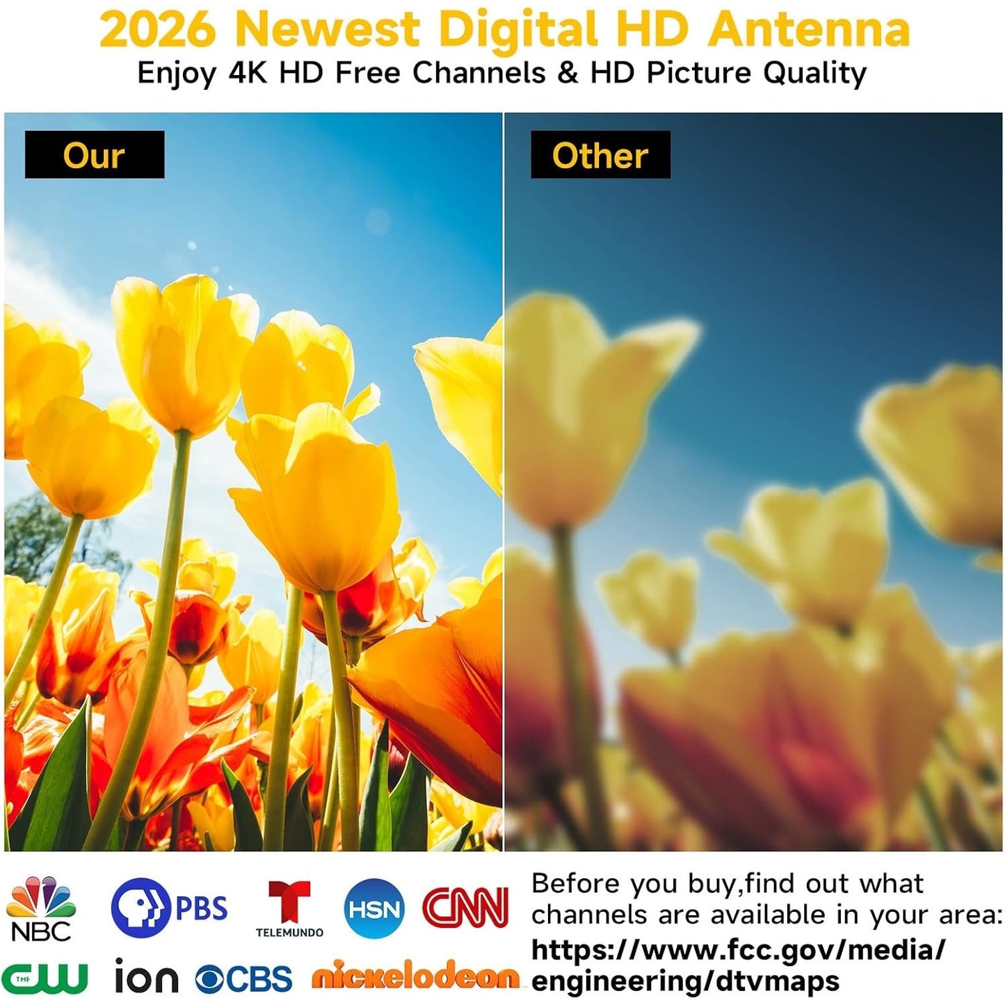 2026 Indoor TV Antenna, Long Range TV Antenna For Smart TV -38FT Coax Cable