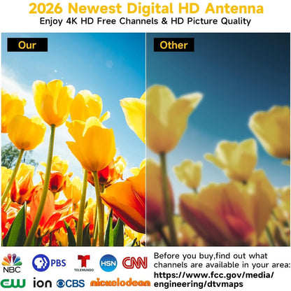 2026 Indoor TV Antenna, Long Range TV Antenna For Smart TV -38FT Coax Cable