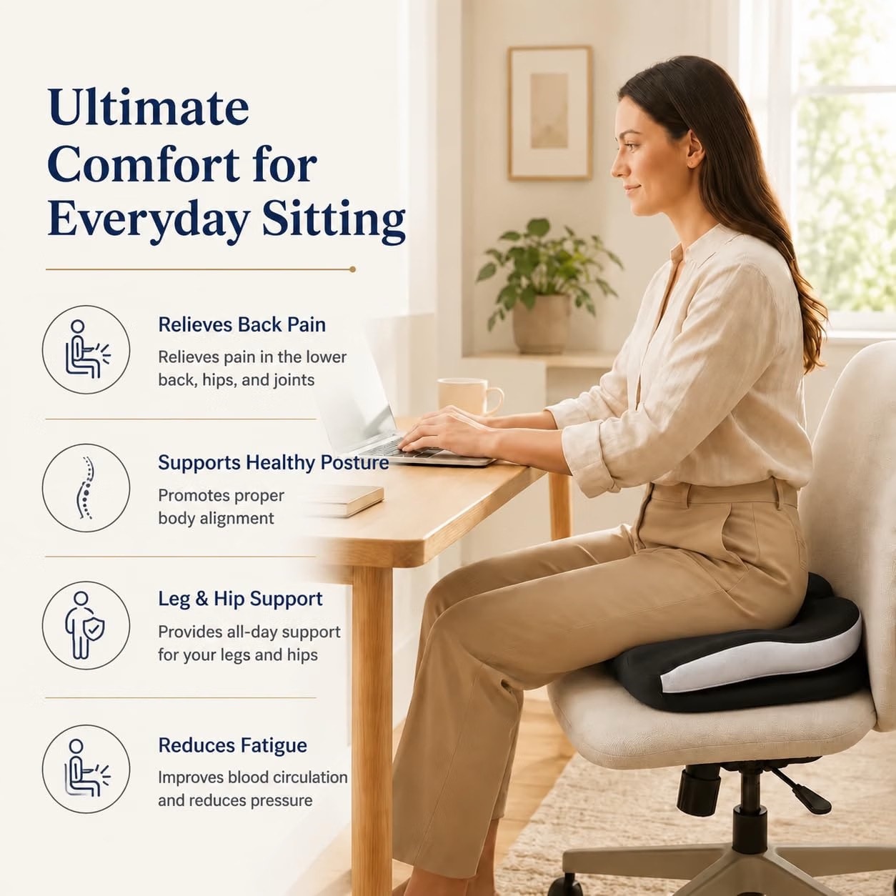 Memory Foam Ergonomic Seat Cushion for Office Chairs Pain Relief