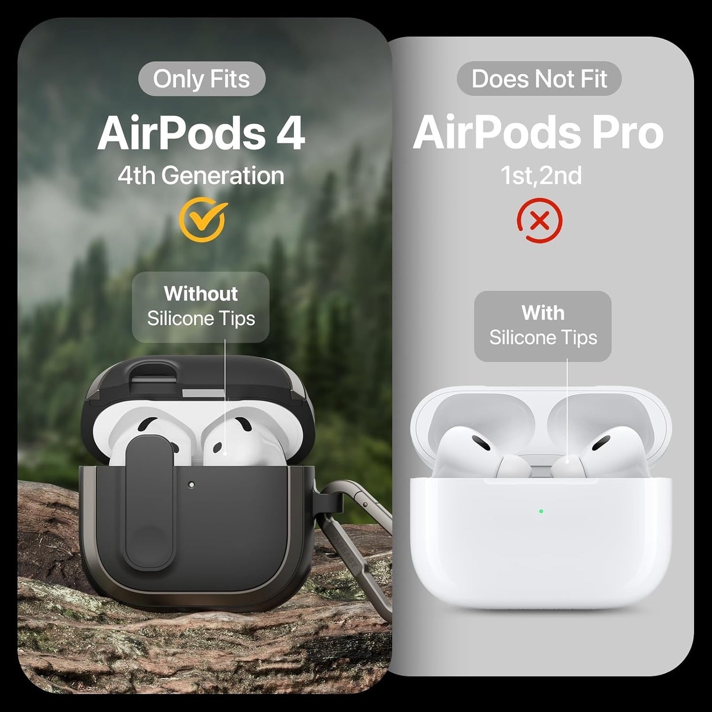 MAGEASY Design For AirPods 4 Case Cover - Rugged AirPods 4 Case With-Metal Black