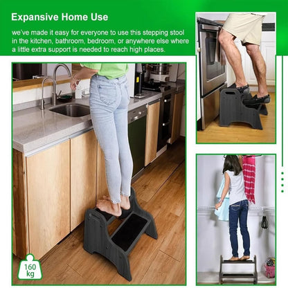 StrongTek Wood 2 Step Stool For Kids With Non-Slip Stepping Surface (Espresso)