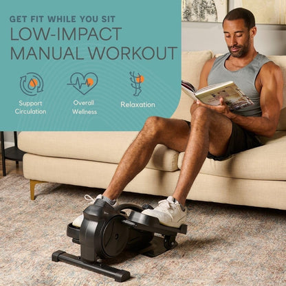Lifepro Portable Under Desk Elliptical Exercise Machine - Manual Pedal Exerciser For Home Workouts, Muscle Toning, Energy Boost - Mini Foot & Leg Exerciser With Fitness App-Blue
