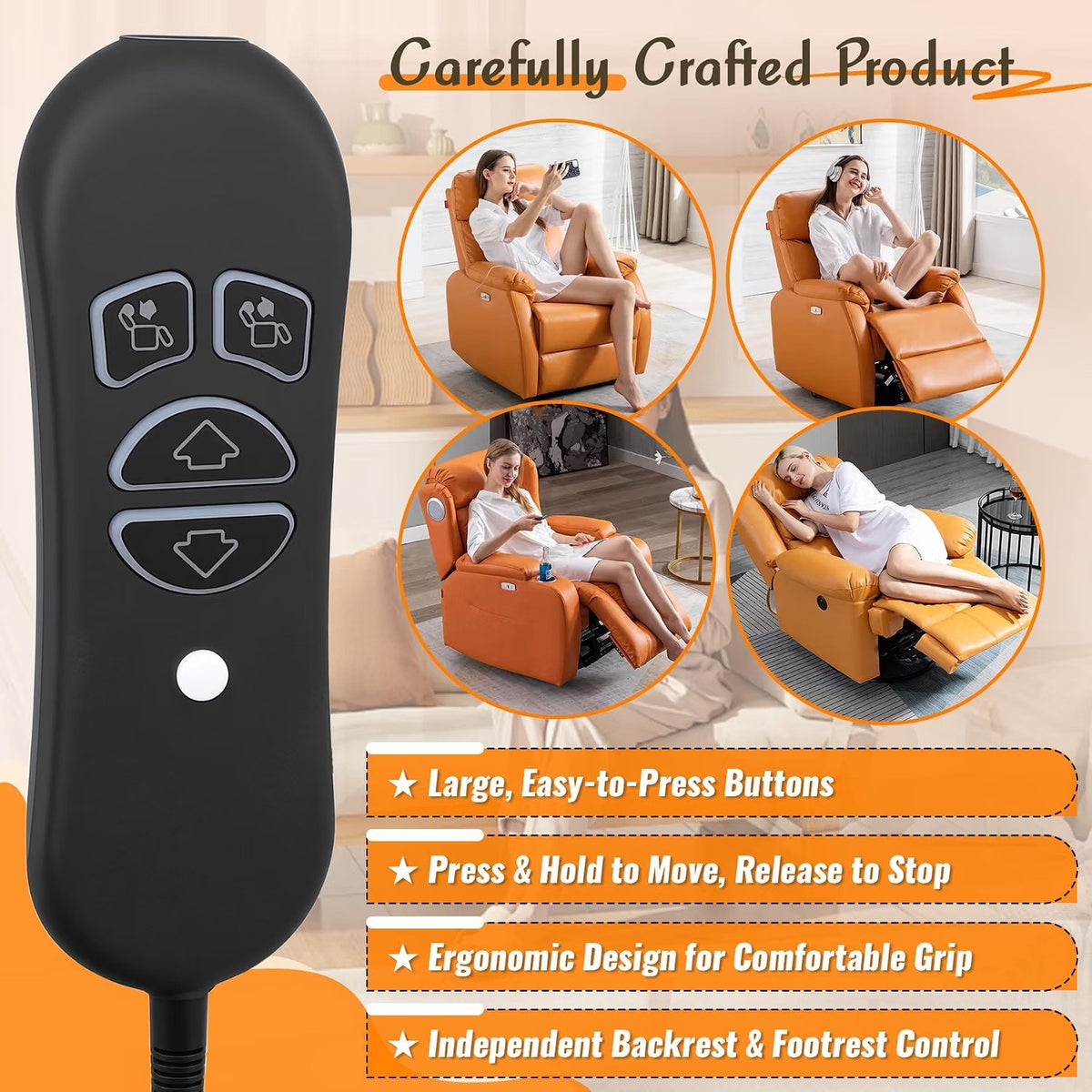 BIBIELF Lift Chair Recliner Remote - Black, 5-Pin Plug