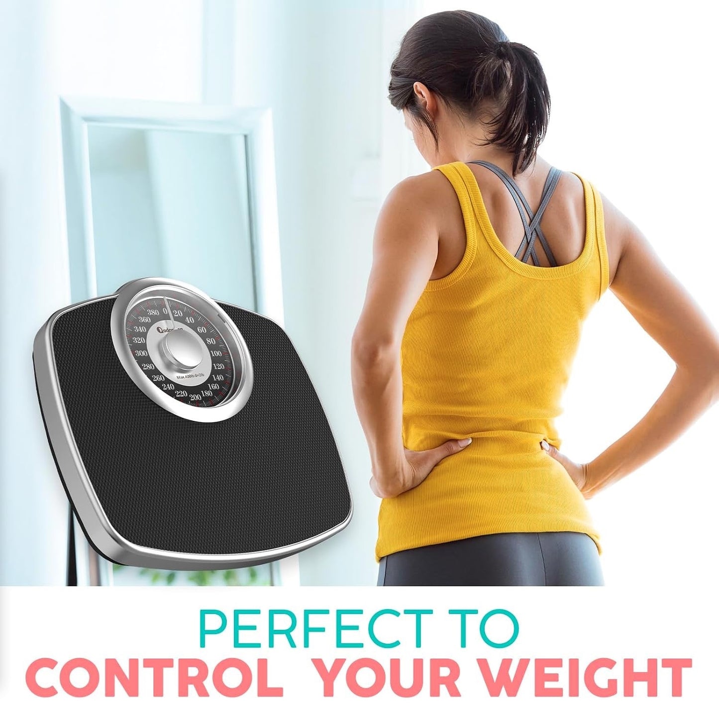 Adamson A25 Scales For Body Weight - Up To 400 LB - New - 5.3" Dial On 12.4" X 10.2" Platform - Anti-Skid Rubber Surface - High Precision Bathroom Scale Analog - Durable With 20-Year Assurance - Black.