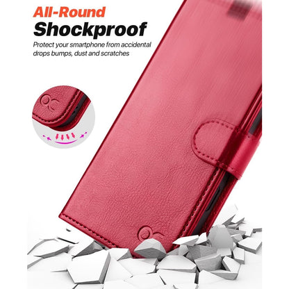 OCASE For IPhone 17 Pro Detachable Wallet Case With Card Holder, 2 In 1 PU Leather Flip Folio With RFID Blocking Stand Wrist Strap Shockproof Phone Cover 6.3 Inch 2025, Red