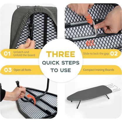 Small Ironing Board Tabletop, RAINHOL Compact Portable Iron Board Foldable With Cover And Pad, Countertop Mini Ironing Table For Travel And Space Saving, 31"X12", Black.