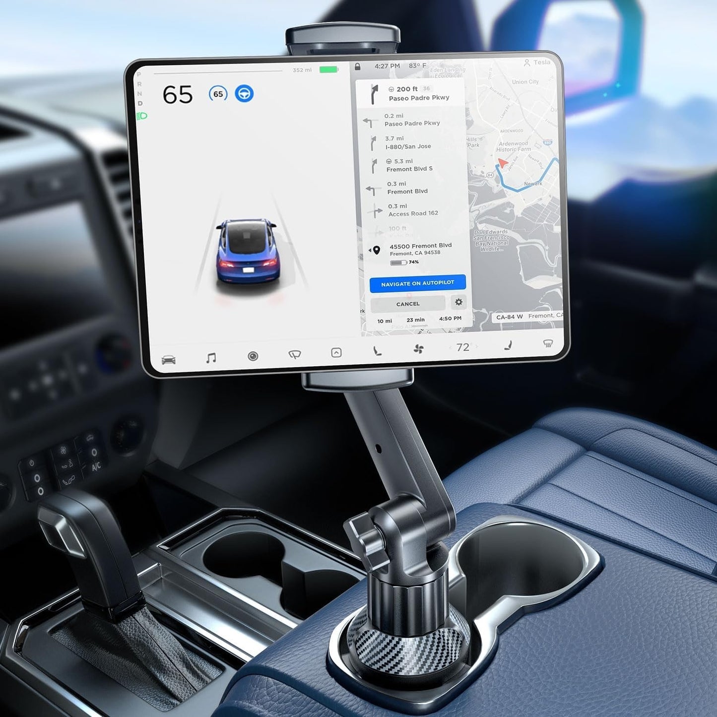 ESamcore Tablet Holder For Car, For IPad Cup Holder Car Mount With 1.57"-Black