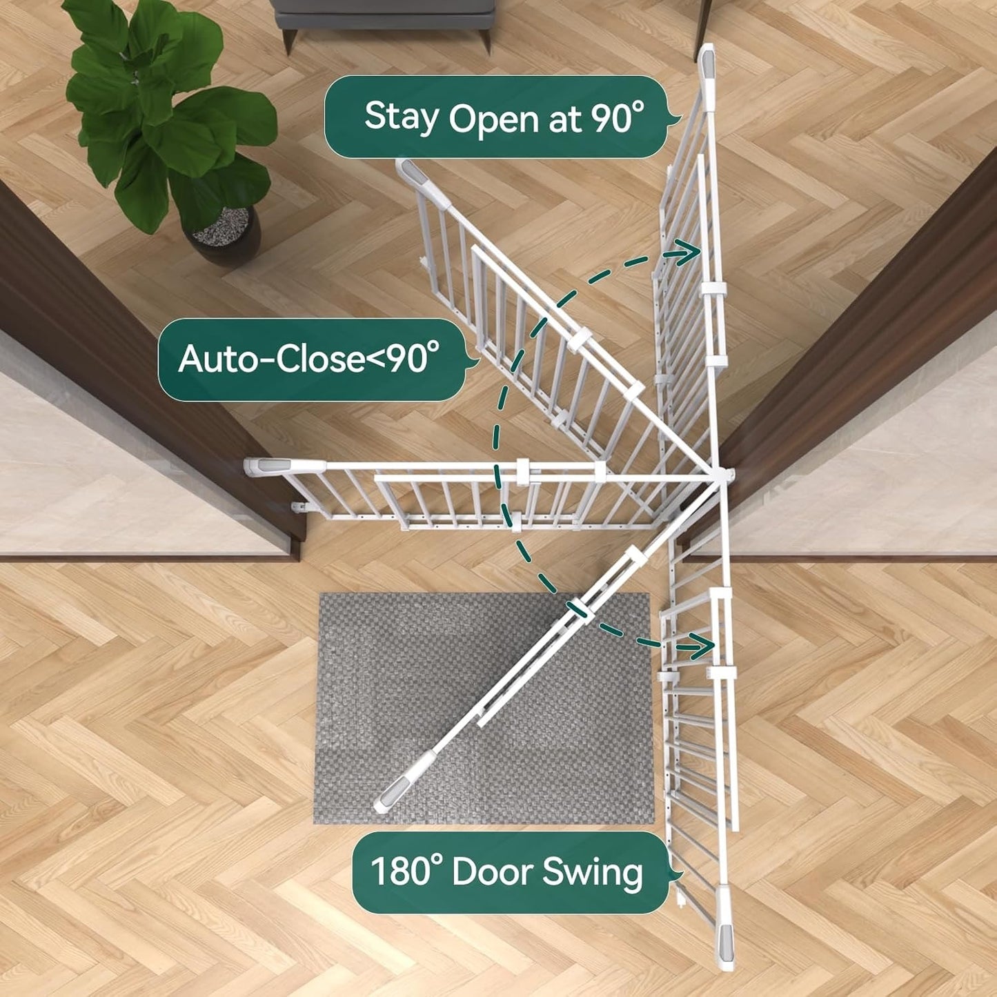 Babelio Baby Gate For Stairs, Kitchen & Doorways, 26-43" W 28" H No Bottom Bar| Easy Installation| One-Handed Operation| Auto-Close| Hardware Mount (Drill Needed) Safety Dog/Pet Gate Indoor (White)