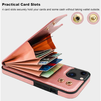 Folosu Compatible with iPhone 13 Case Wallet with Card Holder, 360°Rot Rose Gold