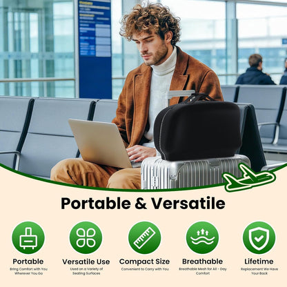 A-Pce Foldable Travel Seat Cushion-With Built-In Handles?Memory Foam Cushions For Relief Of Lower Back, Sciatic, Butt And Tailbone Pain-For Home & Office Use, Perfect For Travel Or Driving-Black