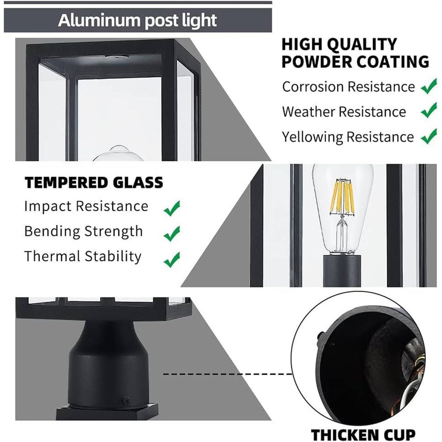 Windben Large 15 Inch Outdoor Post Light,Waterproof Cast Aluminium Lamp Post
