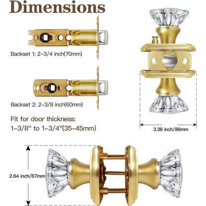 Premium Glass Door Knobs, Bathroom Bedroom Door Knobs with LocPrivacySatin Brass