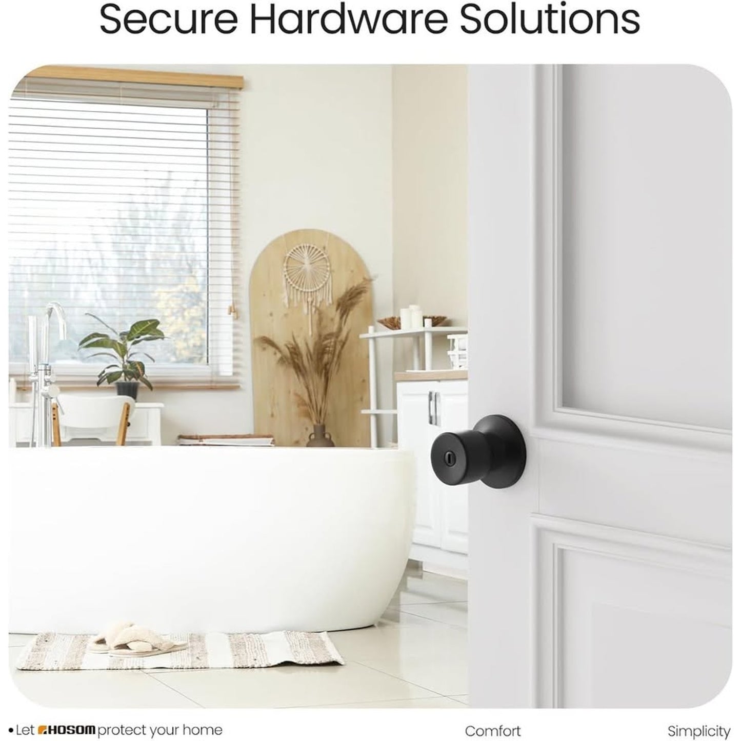 HOSOM Privacy Door Knob With Lock, Matte Black Door Knob Set Door Handles-Black