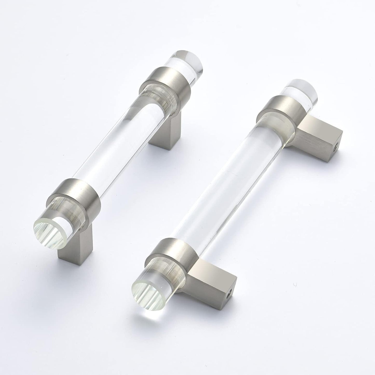 BonKuDoo 4 Pack Glass Drawer Pulls, Cabinet Handles, Crystal Dresser Pulls(3 Inch Hole Center), Brushed Nickel
